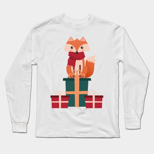 Merry Christmas Fox Long Sleeve T-Shirt by everinseason